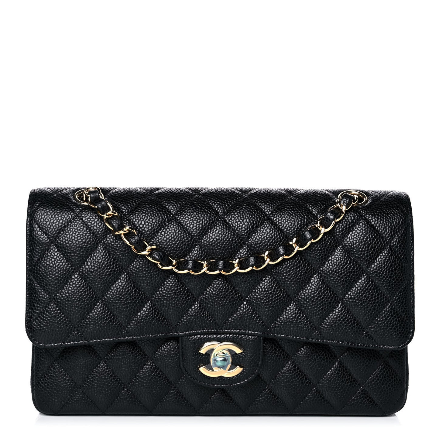 Caviar Quilted Medium Double Flap Black