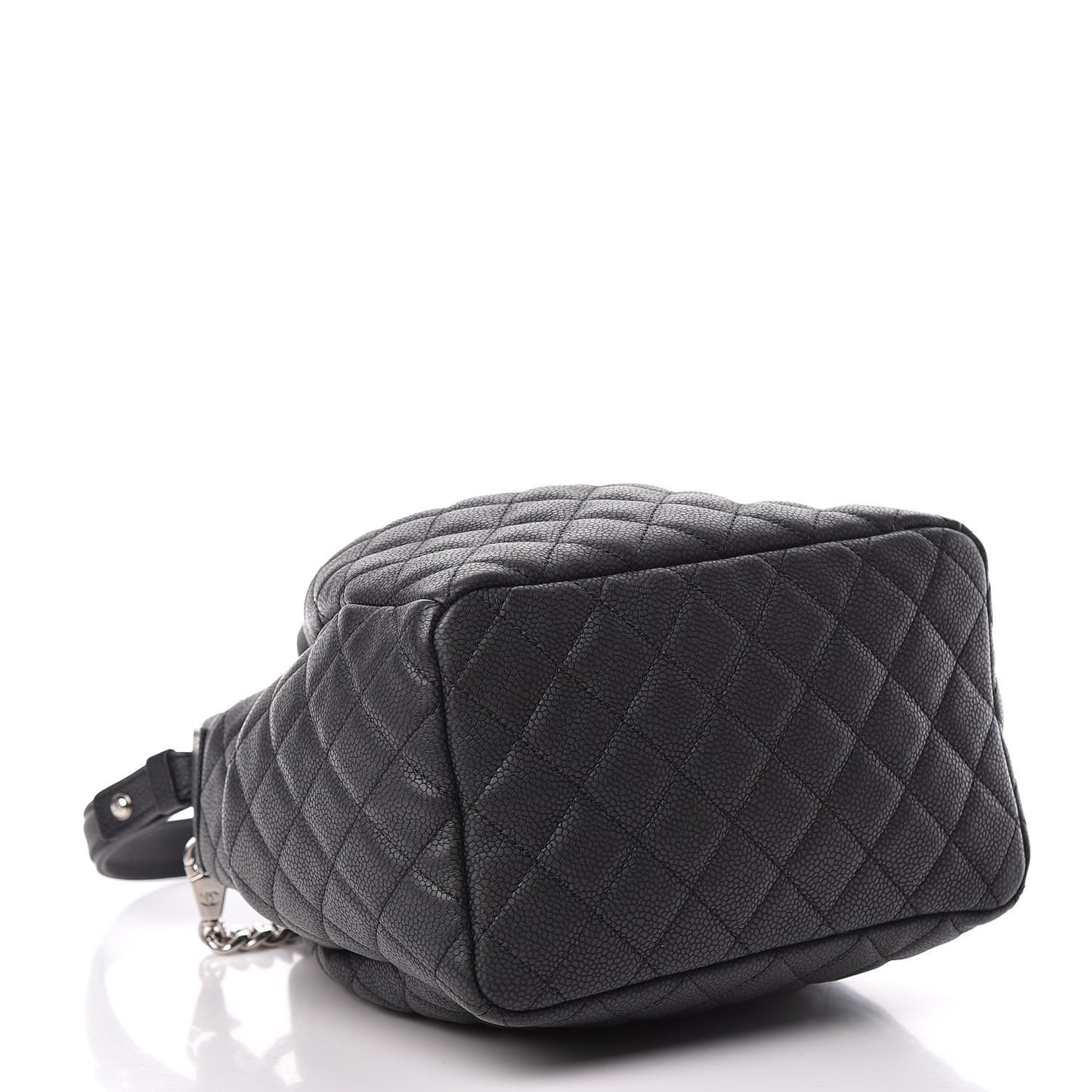 Caviar Flat Quilted CC Chain Bucket Drawstring Bag Black