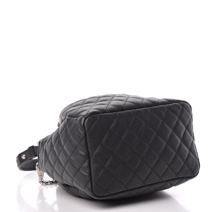 Chanel Caviar Flat Quilted CC Chain Bucket Drawstring Bag Black 4 of 15