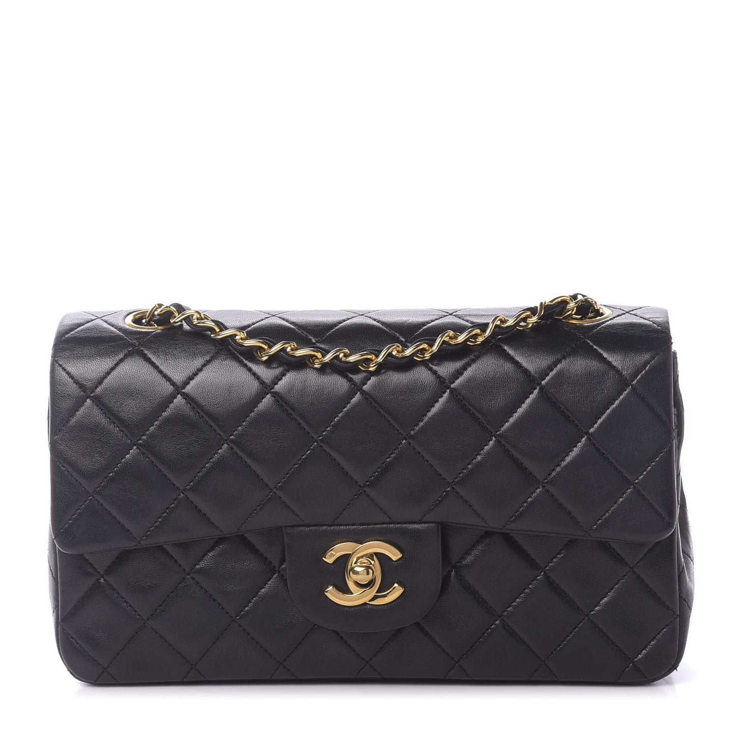 Lambskin Quilted Small Double Flap Black