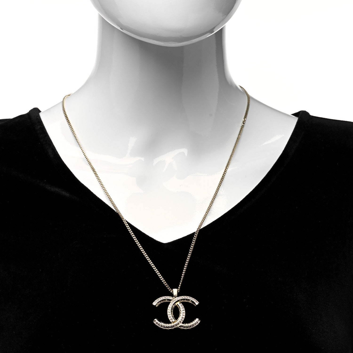 Chanel Baguette Crystal Logo CC Chain Necklace Gold 2 of 6