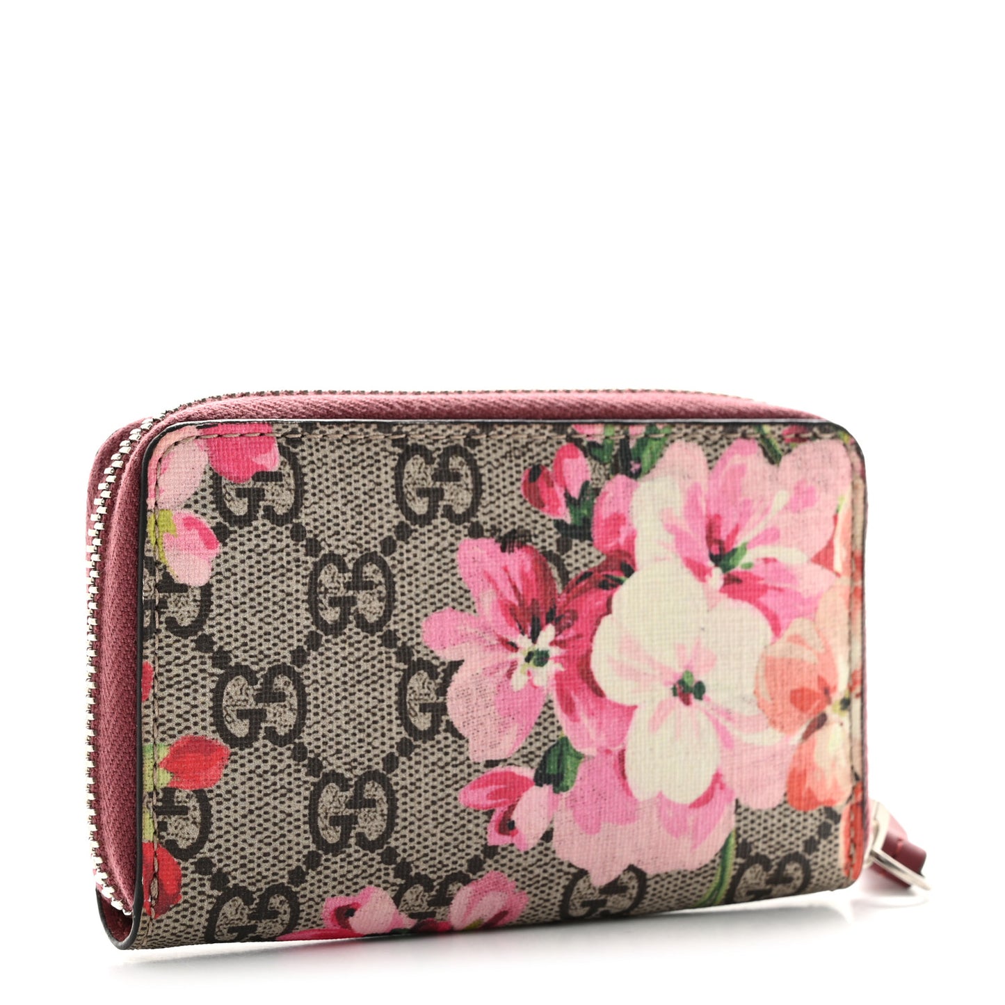 GG Supreme Monogram Blooms Zip Around Card Case Wallet Beige Multicolor Dry Rose