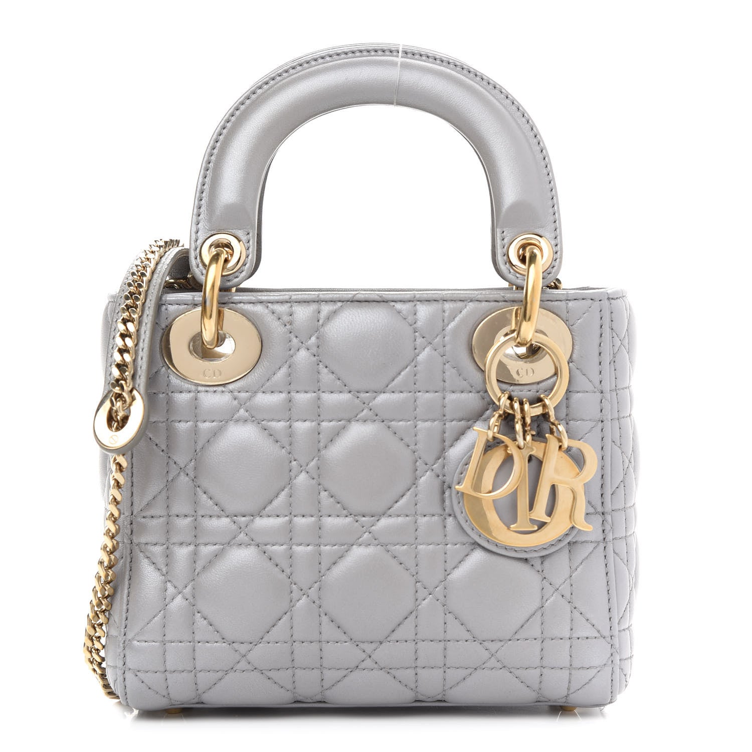 Christian Dior Metallic Lambskin Cannage Mini Lady Dior Grey 1 of 9