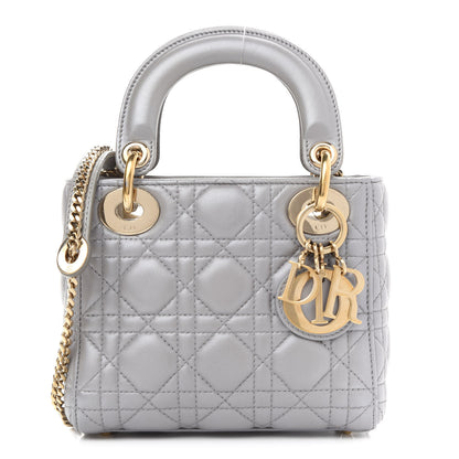 Christian Dior Metallic Lambskin Cannage Mini Lady Dior Grey 1 of 9