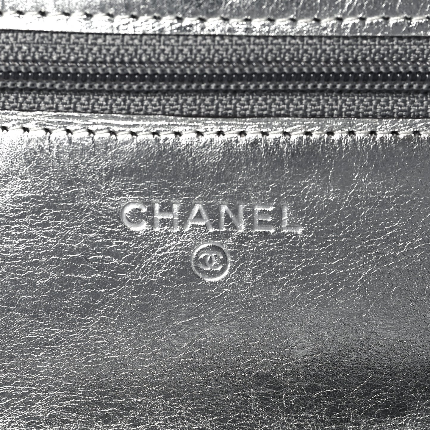 Metallic Aged Calfskin Quilted Reissue Wallet On Chain WOC Silver