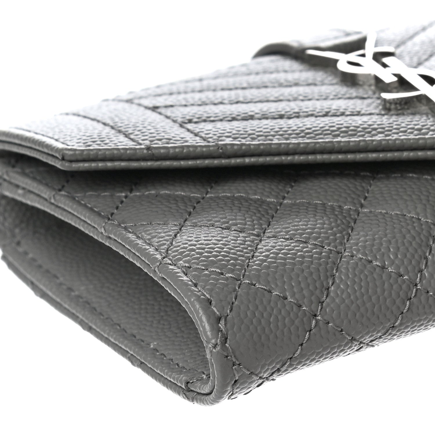Saint Laurent Grain De Poudre Textured Mixed Matelasse Triquilt Small Monogram Envelope Wallet New Stone 8 of 10
