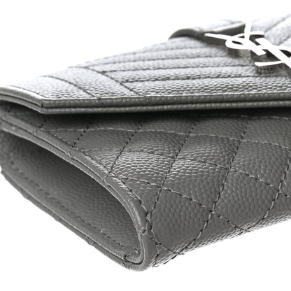 Saint Laurent Grain De Poudre Textured Mixed Matelasse Triquilt Small Monogram Envelope Wallet New Stone 8 of 10