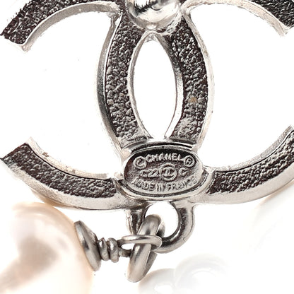 Chanel Crystal Pearl CC Drop Earrings Silver Pearly White 4 of 5