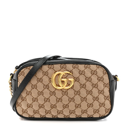Gucci Monogram Matelasse Diagonal Small GG Marmont Chain Shoulder Bag Beige Black 1 of 13