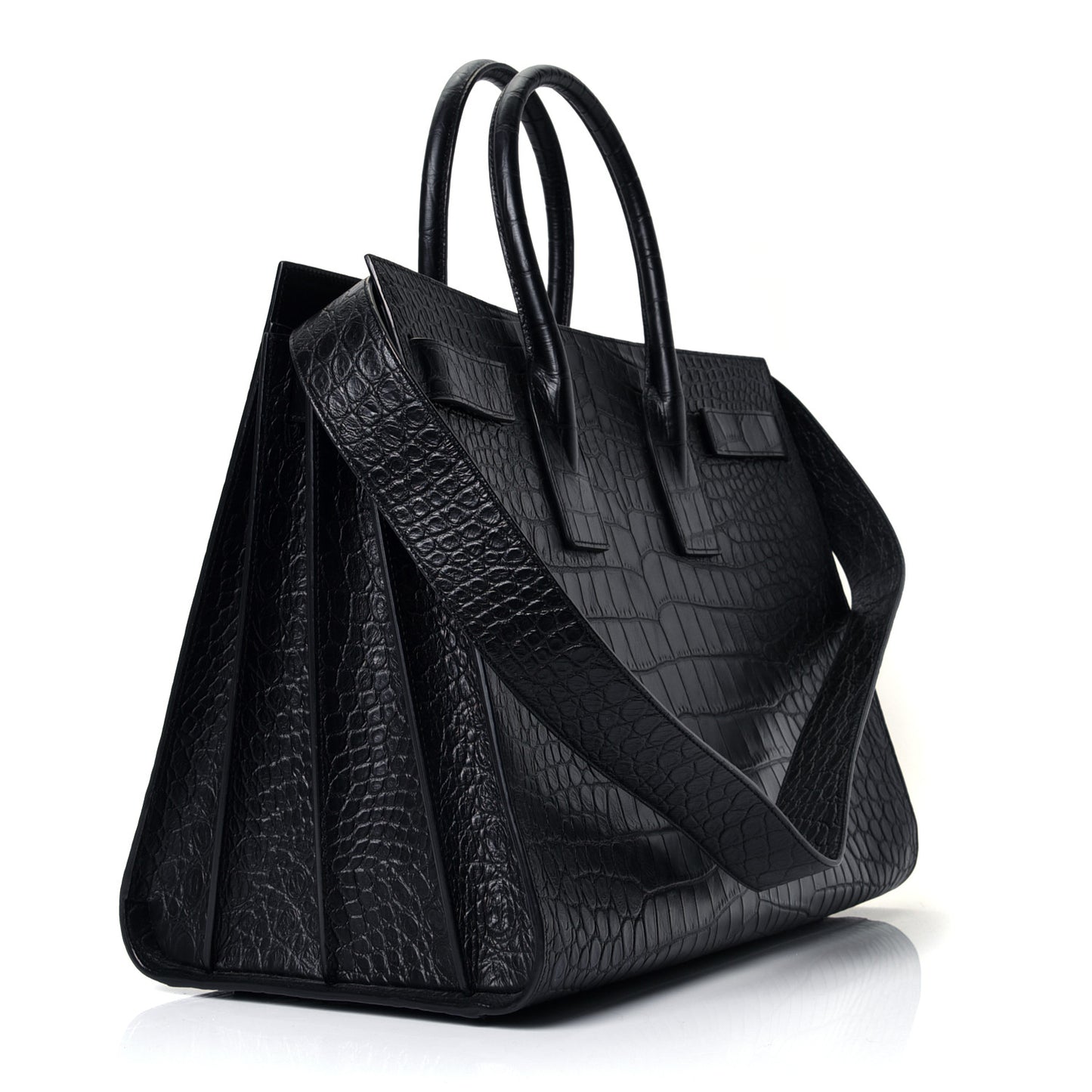Calfskin Crocodile Embossed Large Sac De Jour Carryall Black