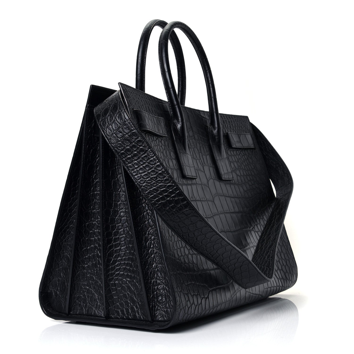 Saint Laurent Calfskin Crocodile Embossed Large Sac De Jour Carryall Black 2 of 4