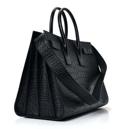 Saint Laurent Calfskin Crocodile Embossed Large Sac De Jour Carryall Black 2 of 4