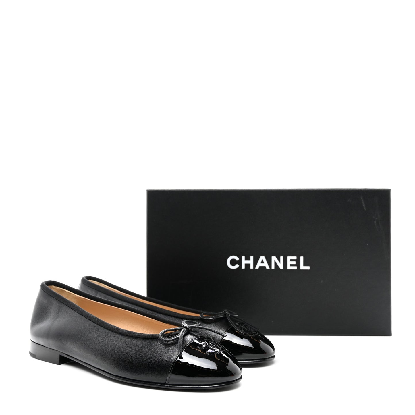 Lambskin Patent Cap Toe Ballerina Flats 37.5 Black