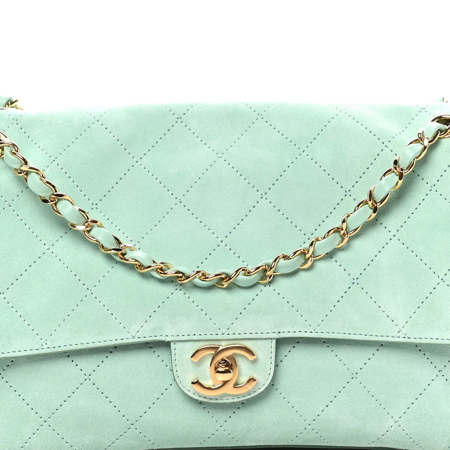 Suede Calfskin Small Souplissimo Maxi Flap Green
