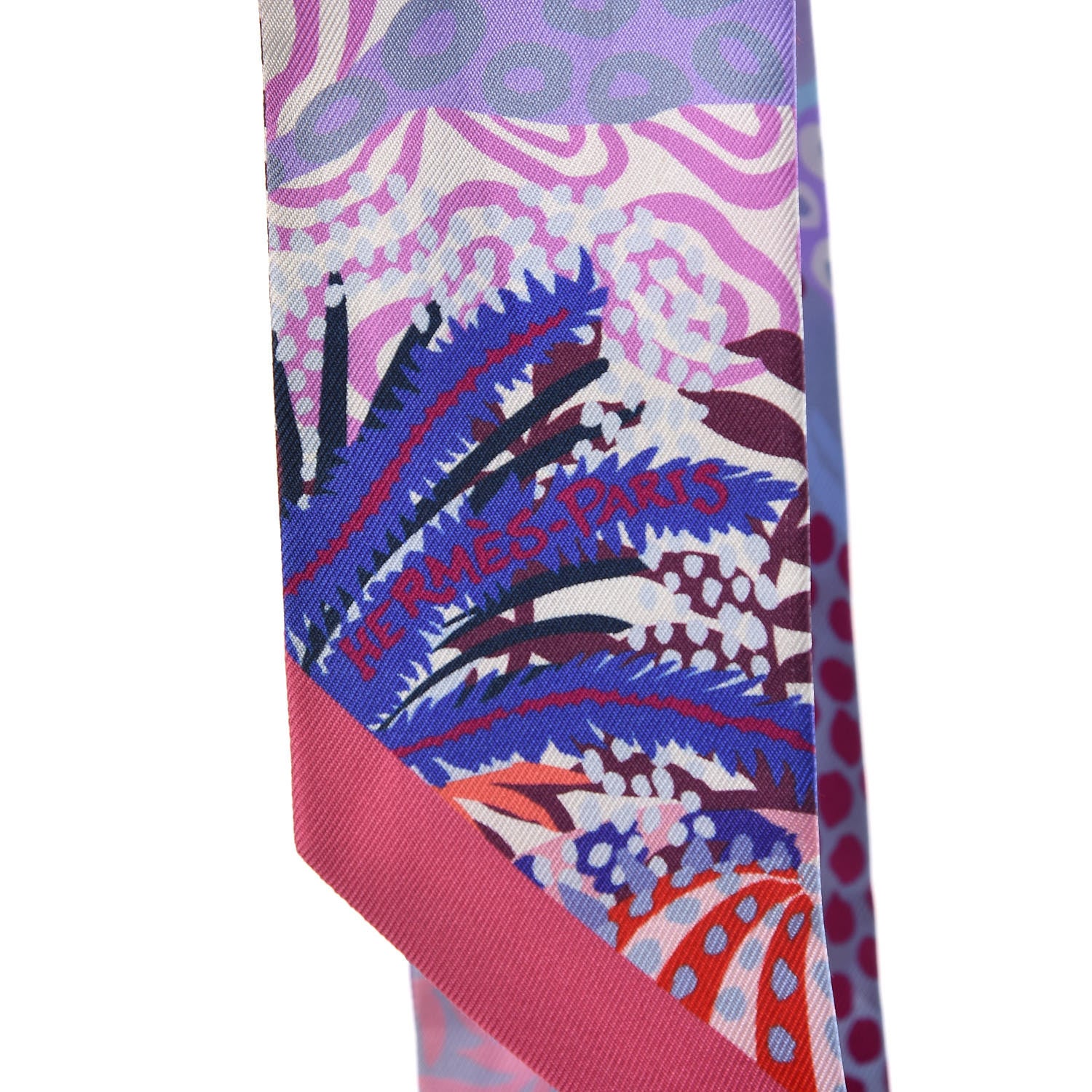 Hermes Silk Under The Waves Twilly Framboise Parme Rouge 3 of 5