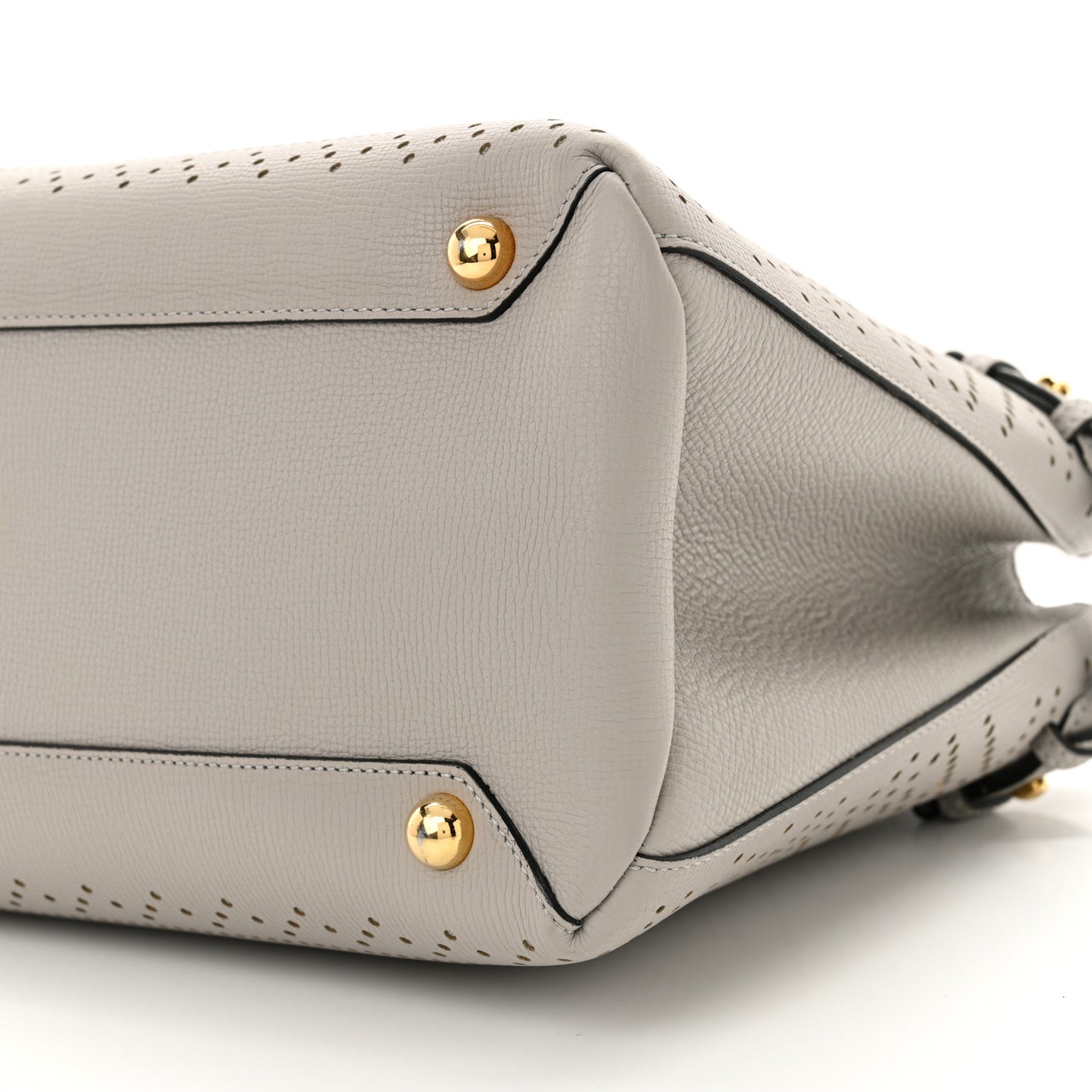 Grainy Calfskin Perforated Medium Broguing Banner Tote Grey