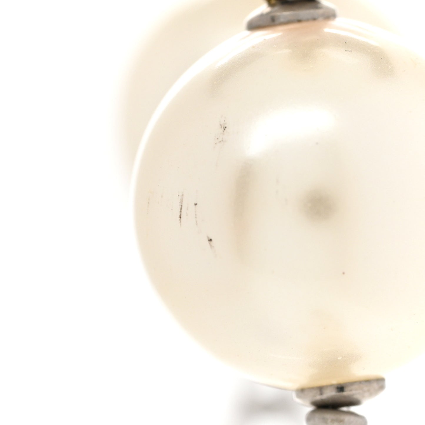 Graduated Pearl Crystal CC Long Necklace Silver