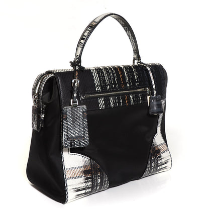 Prada Tessuto Nylon Saffiano Tartan Print Satchel Bianco Dis Tartan 3 of 9