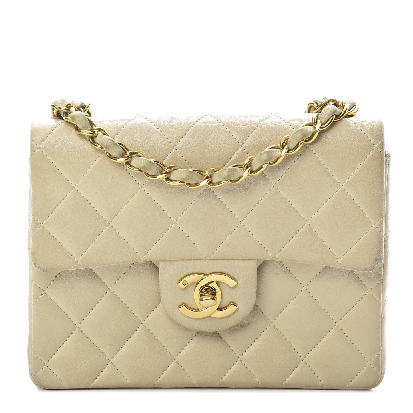 Lambskin Quilted Mini Square Flap Beige