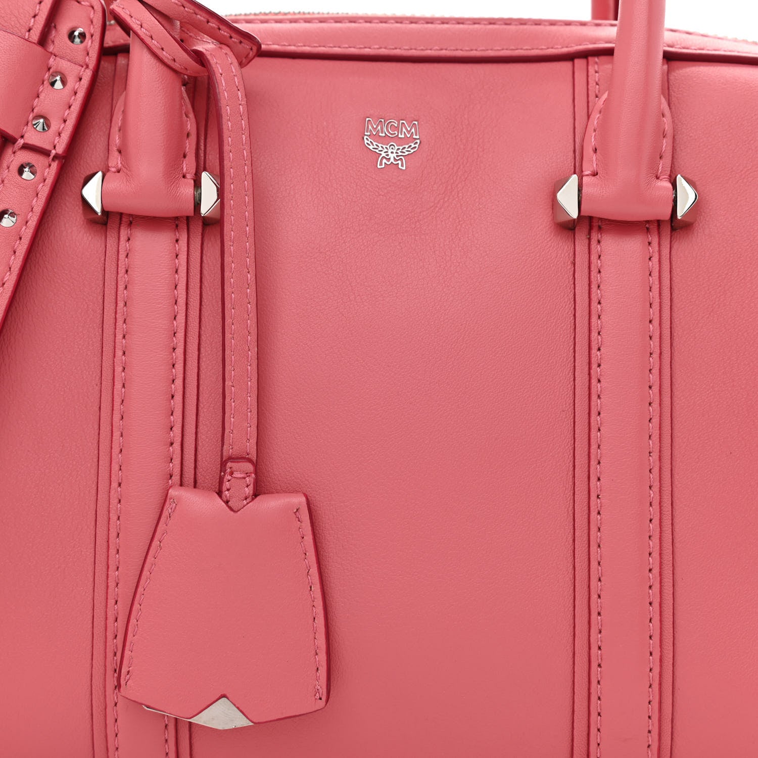 MCM Calfskin Small Essential Boston Bag Pink 8 of 15