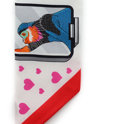 Hermes Silk Story Twilly White Gris Rouge 8 of 8