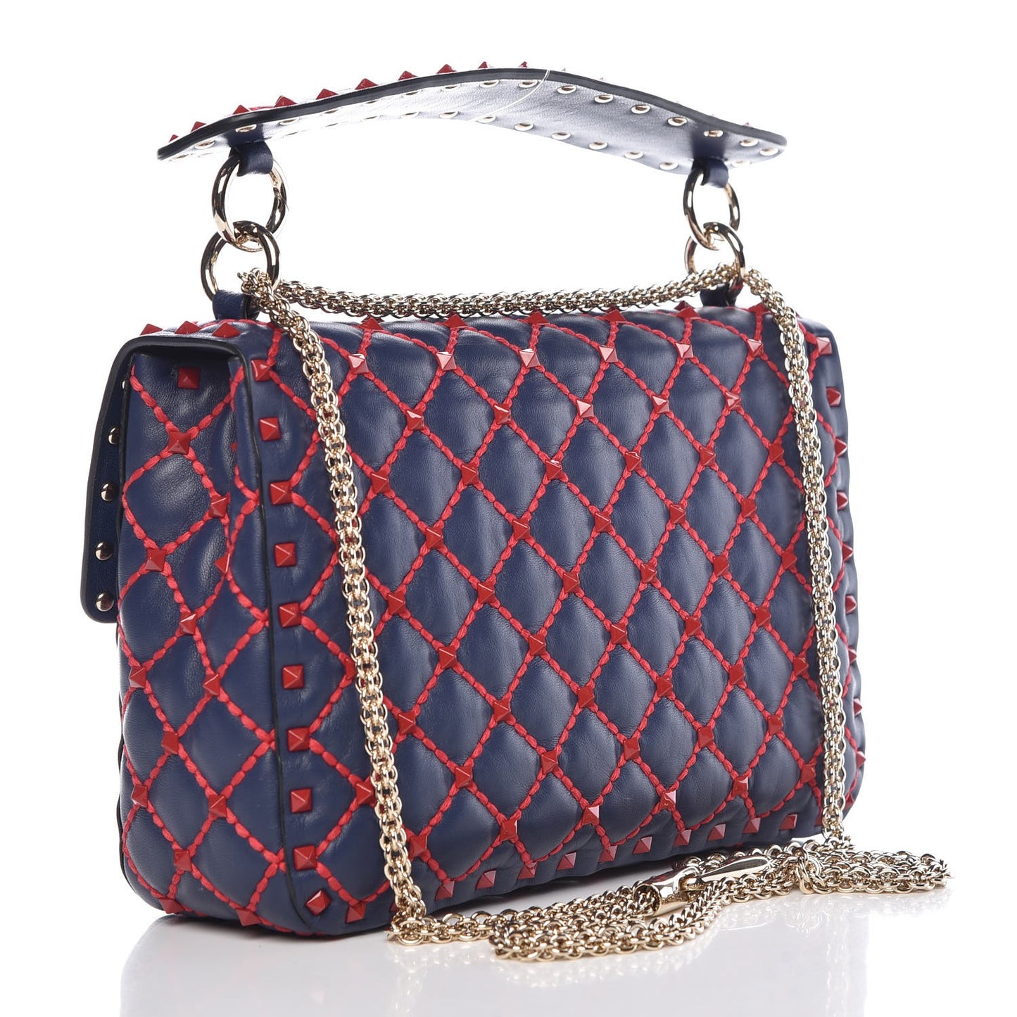 Lambskin Small Rockstud Spike Shoulder Bag Dark Blue Red