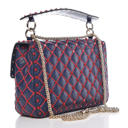 Valentino Garavani Lambskin Small Rockstud Spike Shoulder Bag Dark Blue Red 3 of 7