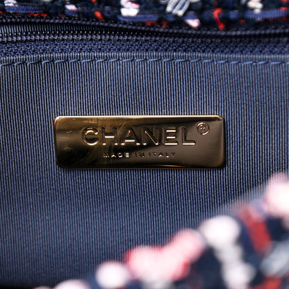 Chanel Tweed Quilted Medium Chanel 19 Flap Navy Blue White Red 6 of 11