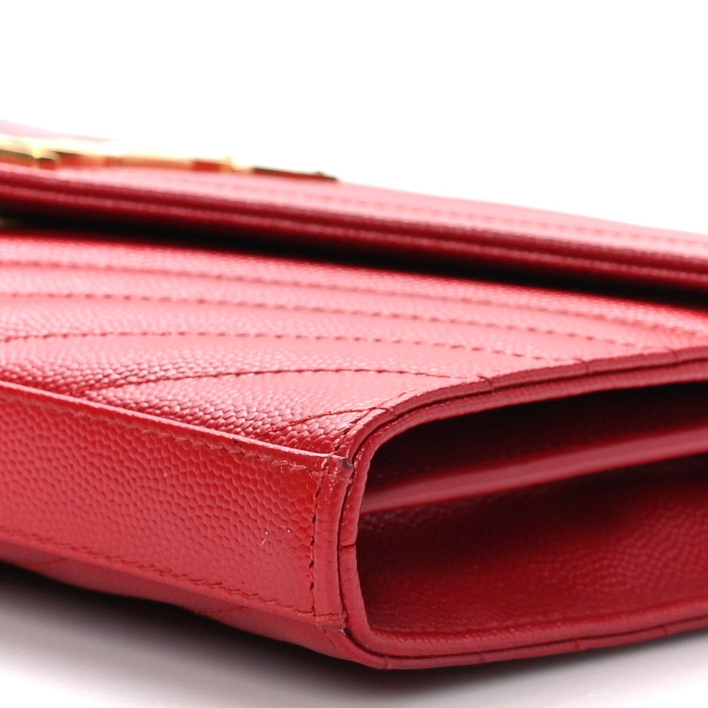 Grain De Poudre Matelasse Chevron Monogram Chain Wallet New Red