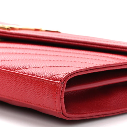 Saint Laurent Grain De Poudre Matelasse Chevron Monogram Chain Wallet New Red 9 of 9