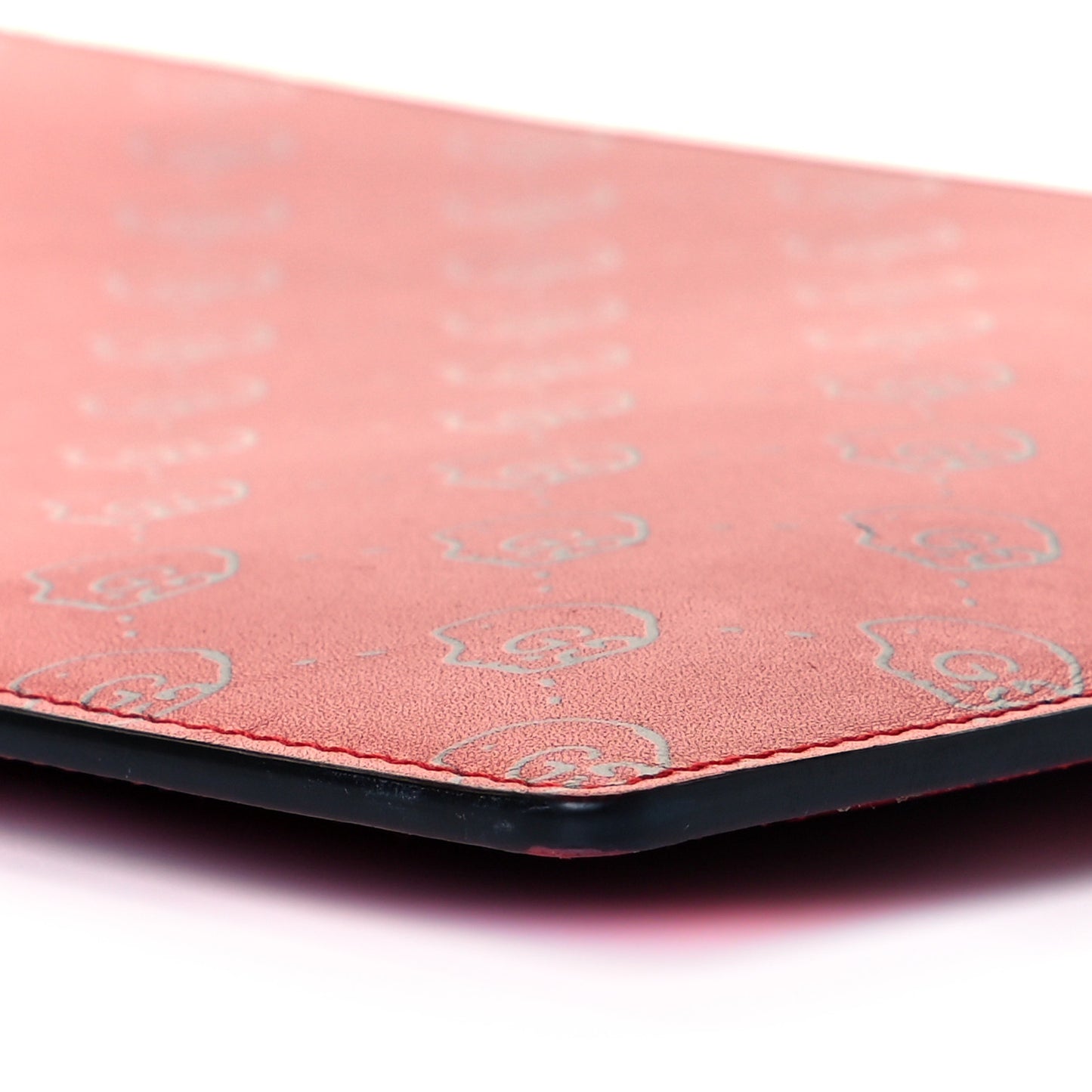 Calfskin GucciGhost Hamlet Skull Zip Pouch Hibiscus Red
