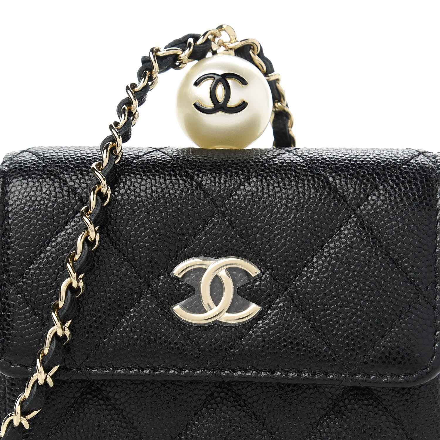 Chanel Caviar Quilted Mini Pearl On Top Coin Purse With Chain Black 11 of 11