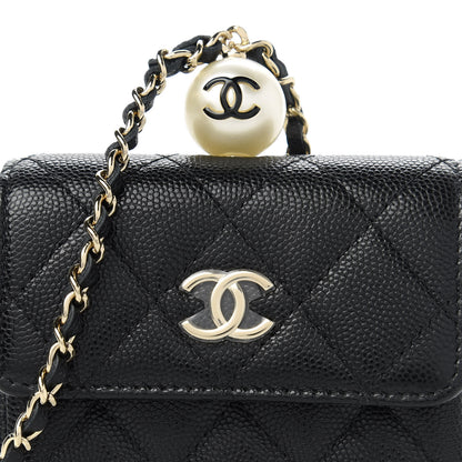 Chanel Caviar Quilted Mini Pearl On Top Coin Purse With Chain Black 11 of 11