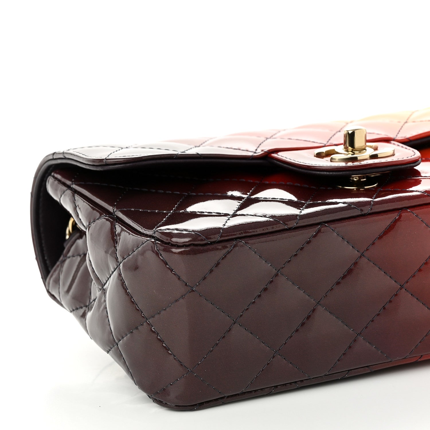 Chanel Shaded Patent Calfskin Quilted Mini Rectangular Flap Red Yellow Dark Purple 9 of 11