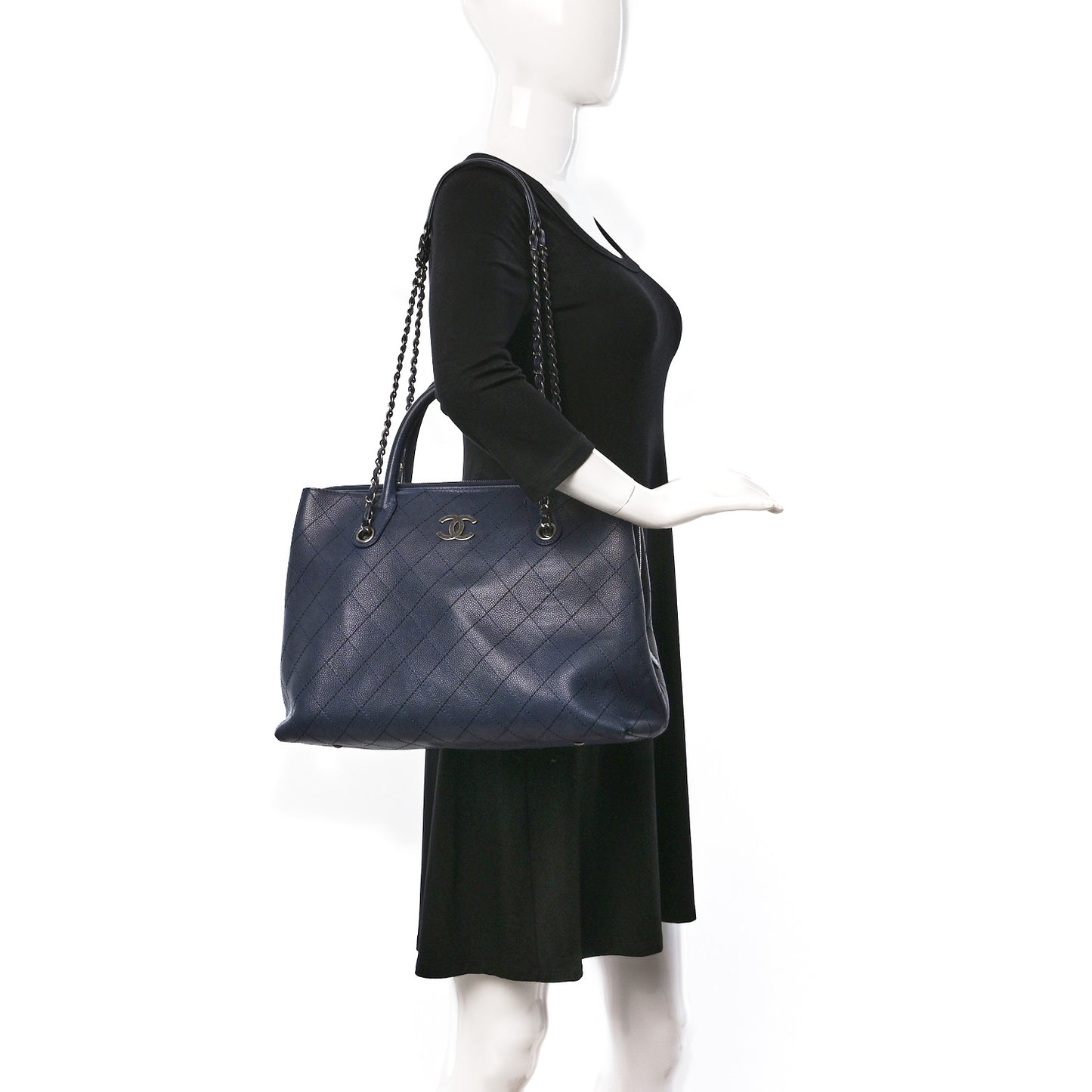 Grained Vegetal Calfskin Urban Shopping Tote Blue