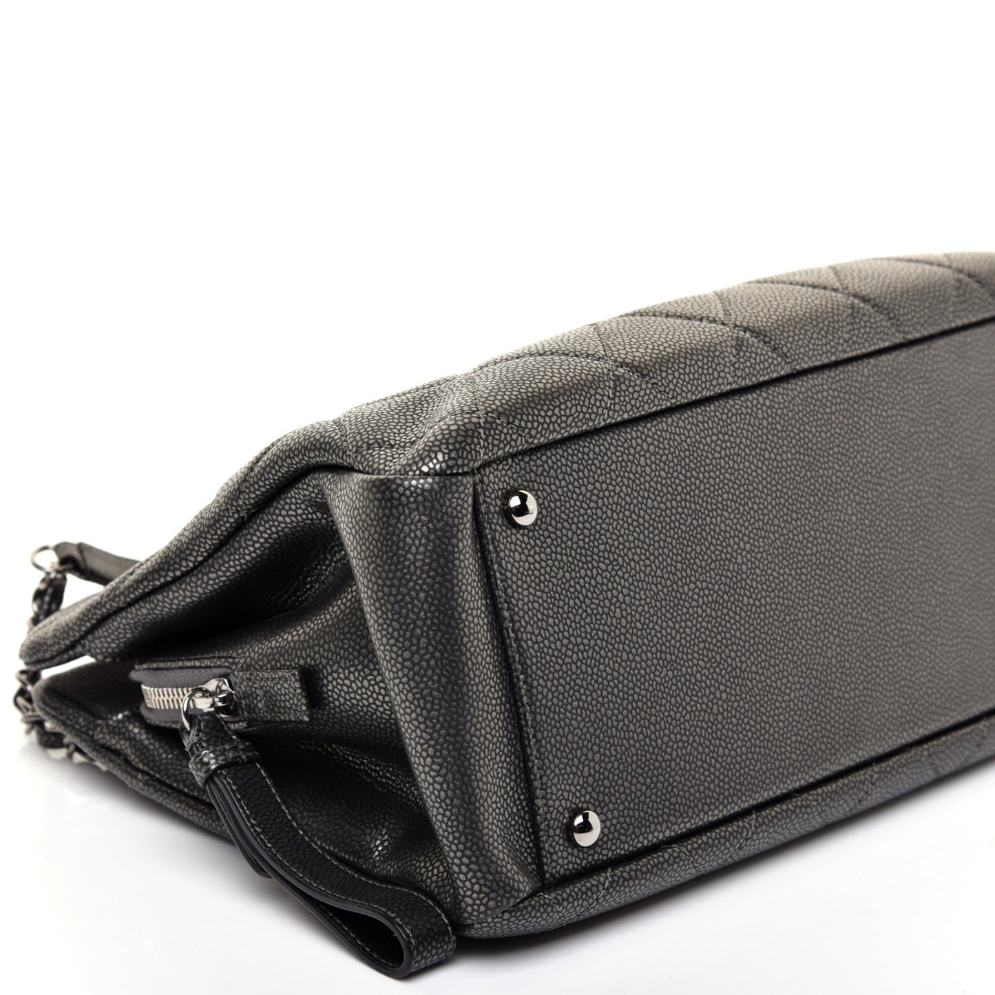 Metallic Caviar Quilted CC Tote Dark Silver