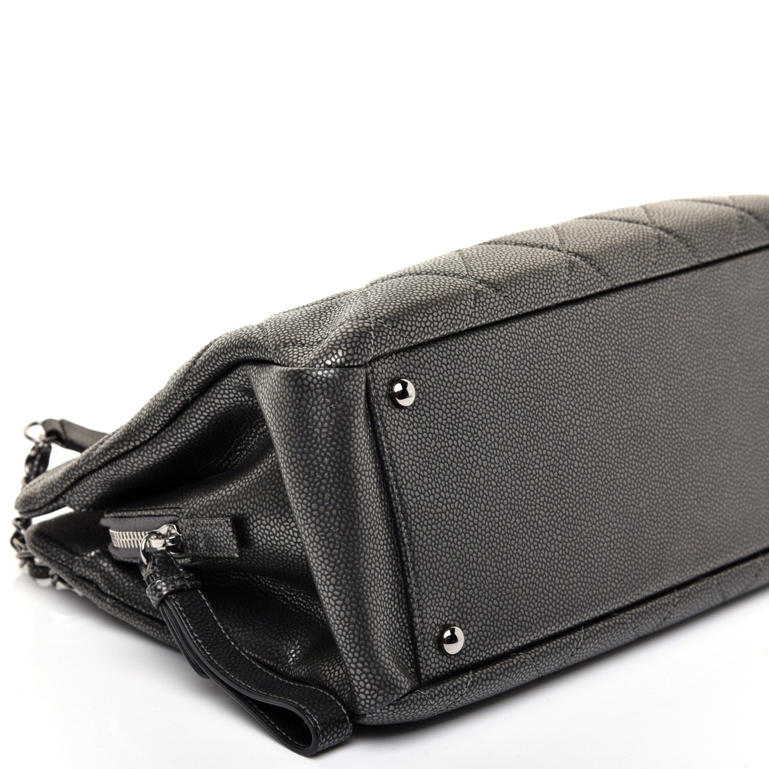 Chanel Metallic Caviar Quilted CC Tote Dark Silver 12 of 22