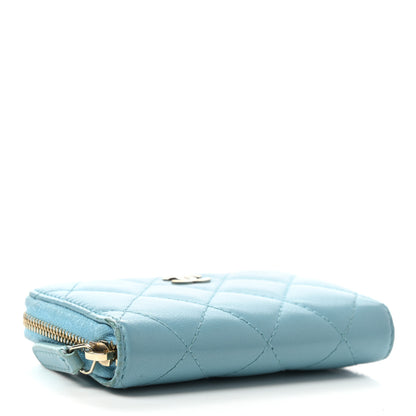 Chanel Lambskin Quilted Zip Around Coin Purse Wallet Light Blue 4 of 12