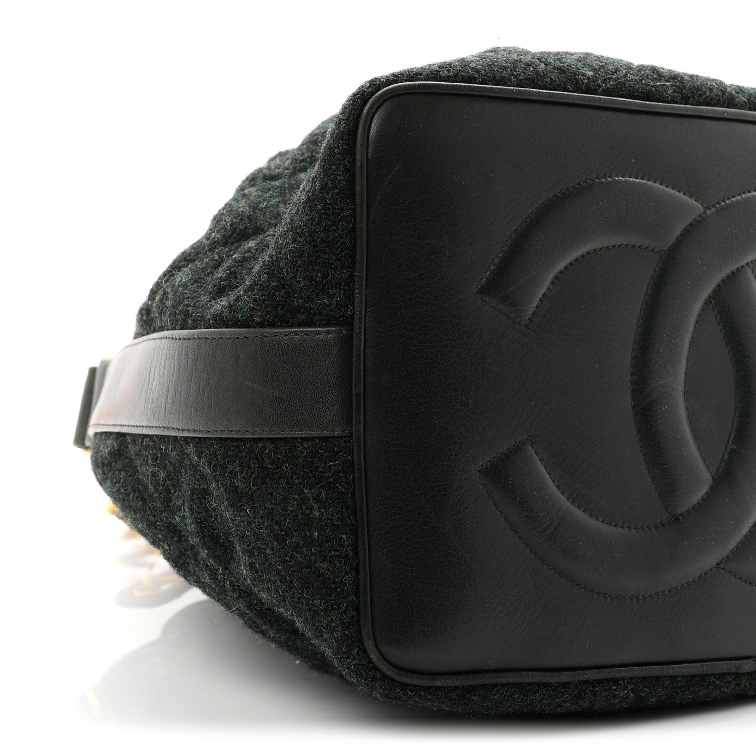 Chanel Calfskin Tweed Medium CC Chain Bucket Drawstring Bag Green 11 of 12