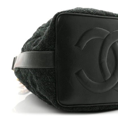 Chanel Calfskin Tweed Medium CC Chain Bucket Drawstring Bag Green 11 of 12