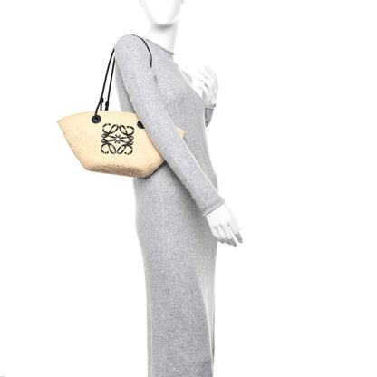 Loewe Calfskin Raffia Paulas Ibiza Small Anagram Basket Tote Bag Natural Black 2 of 9