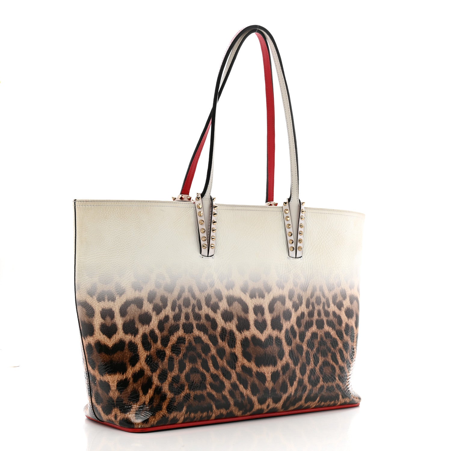 Christian Louboutin Calfskin Degrade Leopard Print Spikes East West Cabata Tote White Multi 4 of 15
