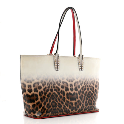 Christian Louboutin Calfskin Degrade Leopard Print Spikes East West Cabata Tote White Multi 4 of 15