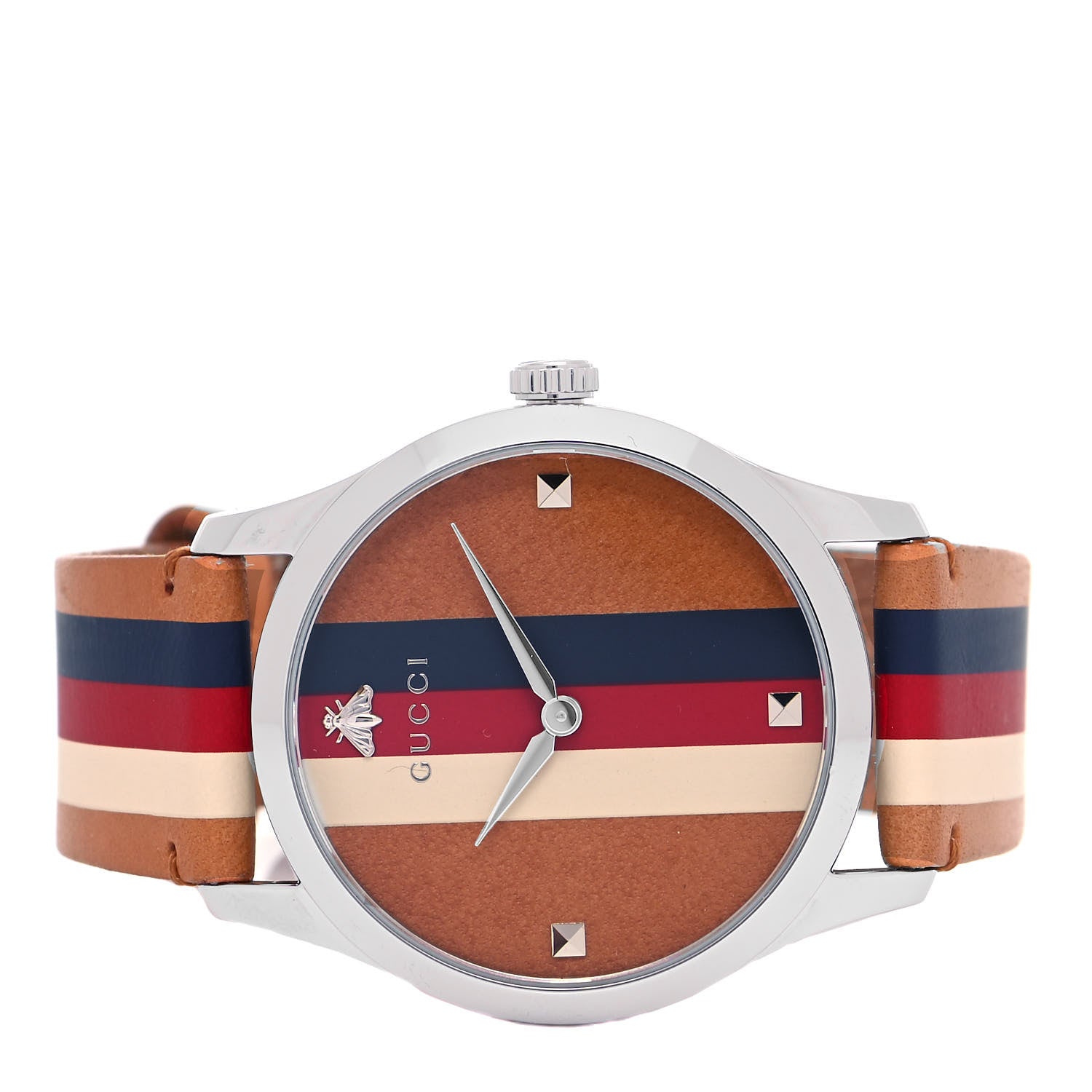 Gucci Stainless Steel Calfskin 38mm G-Timeless Stripe Web Quartz Watch Brown 2 of 5