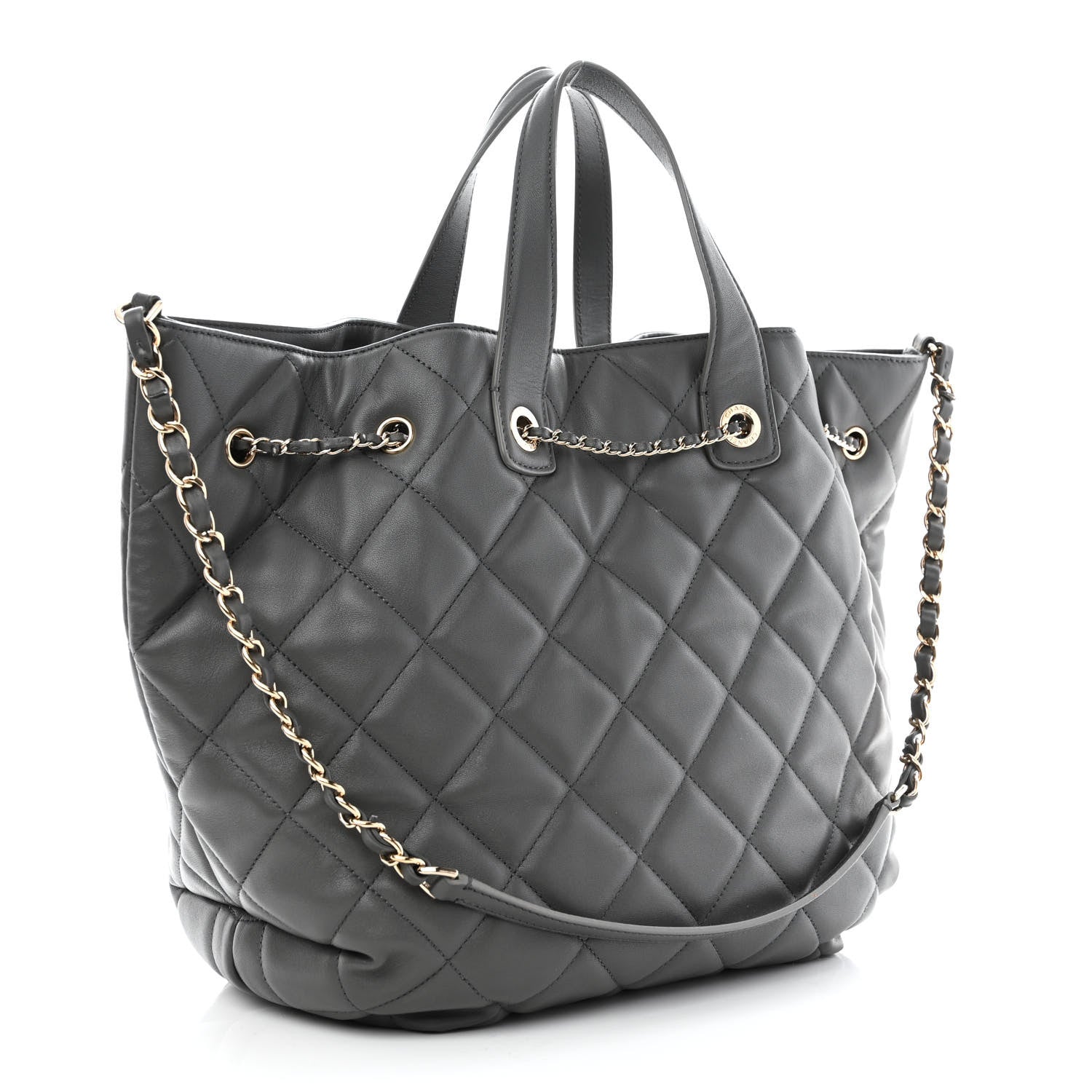 Chanel Lambskin Quilted CC Dweller Drawstring Tote Grey 3 of 10