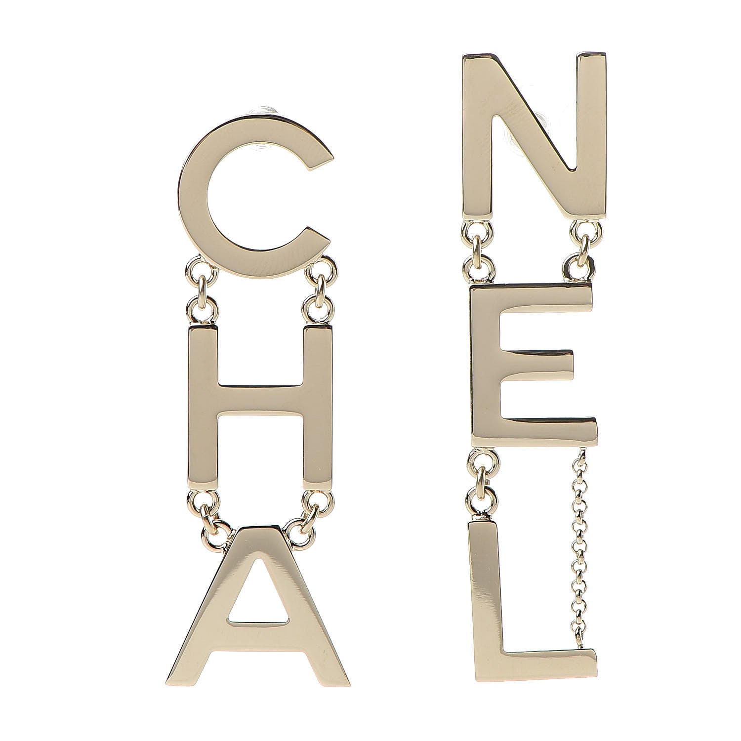 Chanel Metal Cha-Nel Logo Drop Earrings Gold 1 of 5