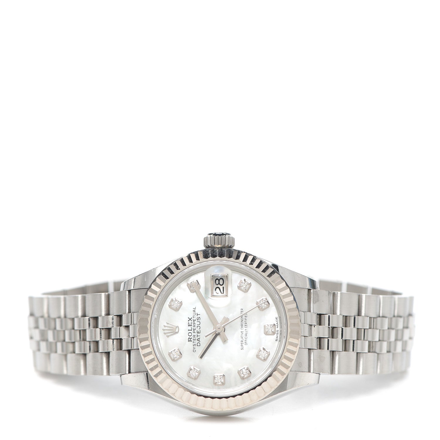 Rolex Stainless Steel 18K White Gold Diamond Mother of Pearl 28mm Oyster Perpetual Datejust Watch 279174 2 of 6