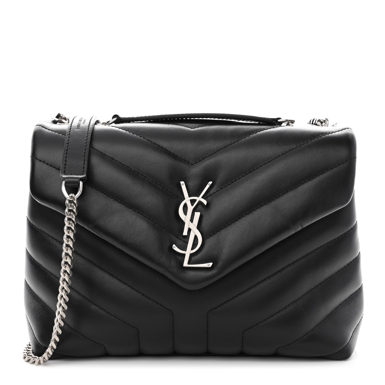 Saint Laurent Calfskin Y Quilted Monogram Small Loulou Chain Satchel Black 1 of 11