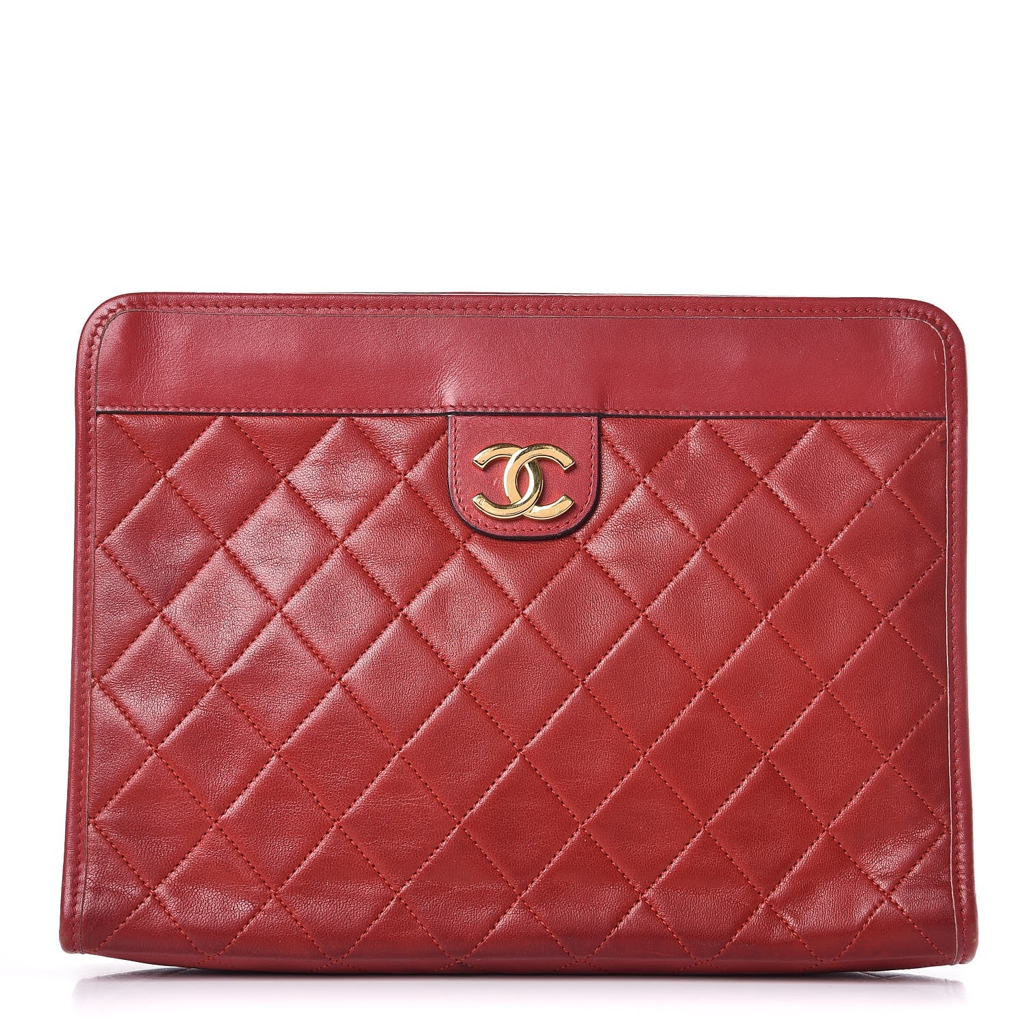 Chanel Lambskin Quilted CC Clutch Red 1 of 16