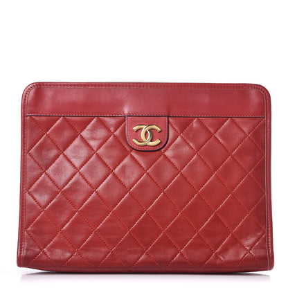 Chanel Lambskin Quilted CC Clutch Red 1 of 16